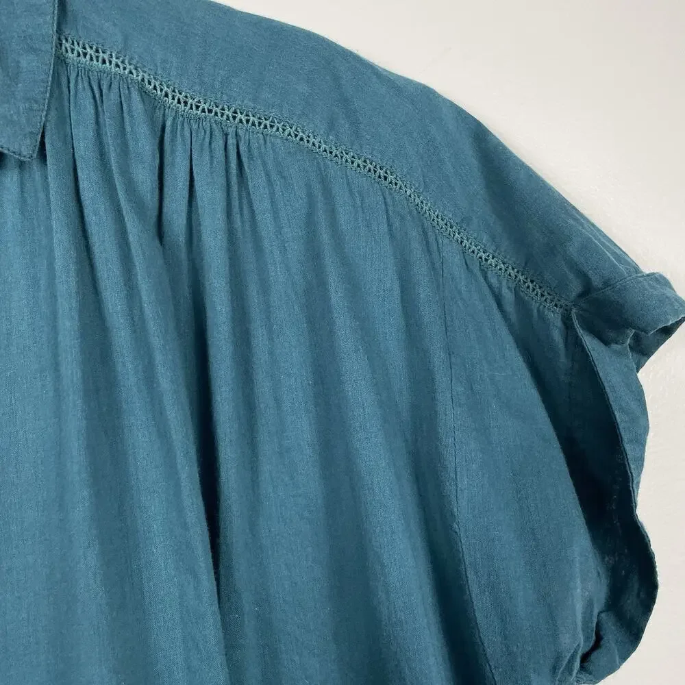 Sundance Top Shirt Women Small Teal 100% Cotton Button Front Flowy Casual Boho - Picture 5 of 8
